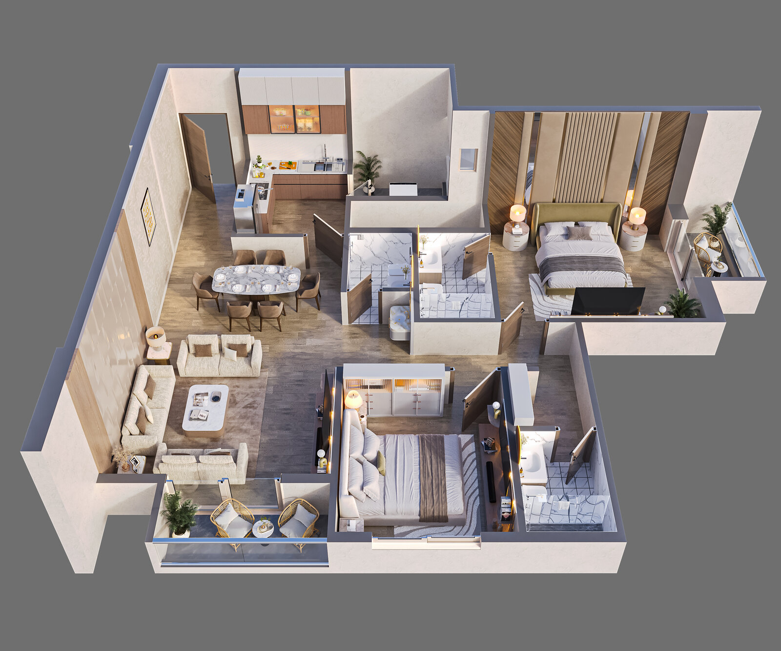 Isometric plan of the 2.5 BHK residence